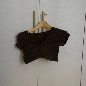 Garage Dark Brown V-Neck Crop Top